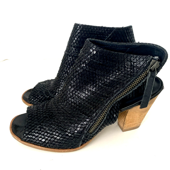 Paul Green Cayenne Peep Bootie Boot Textured Black Leather Snake 5 UK 7.5 US - Picture 5 of 9